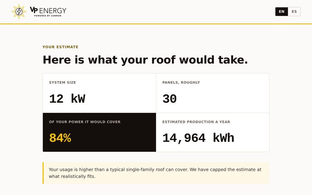 Estimate result showing system size, panel count and offset